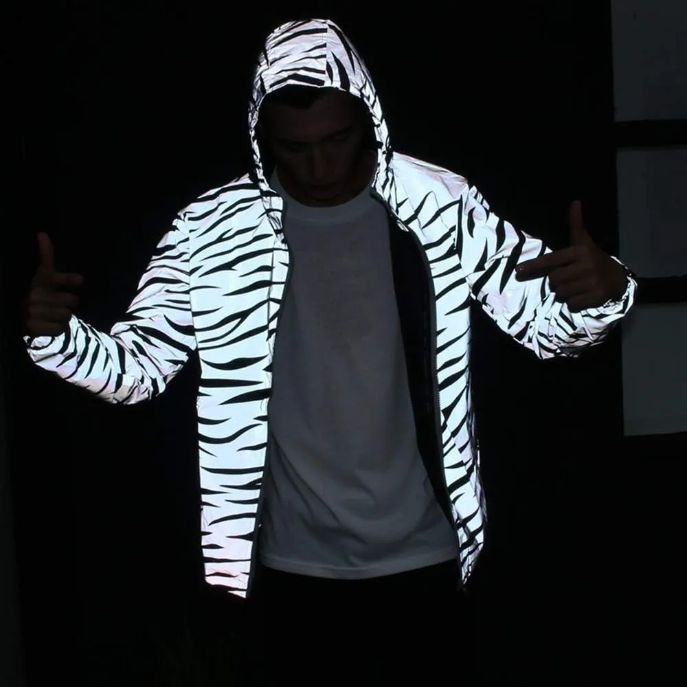 LZLRUN Reflective Light Jacket Men Women Mesh Style Noctilucent Zebra Jackets Waterproof