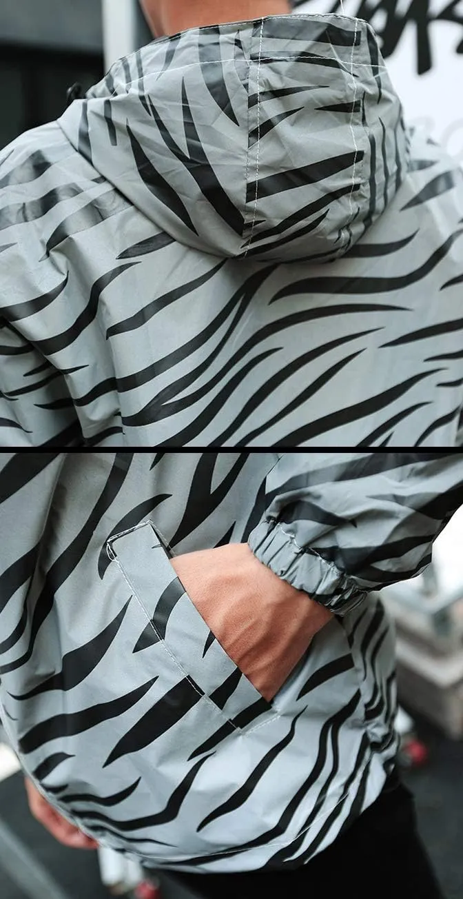LZLRUN Reflective Light Jacket Men Women Mesh Style Noctilucent Zebra Jackets Waterproof