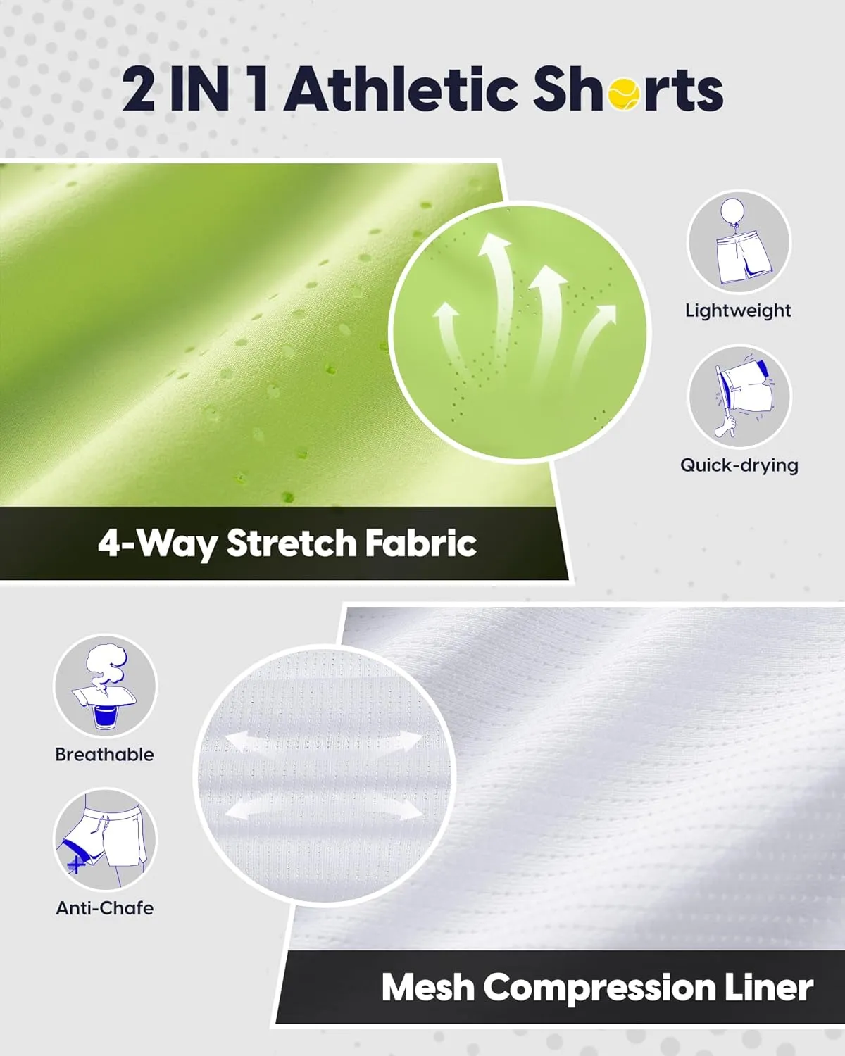 maamgic Men's 2 in 1 Gym Shorts 5 Inch Athletic Tennis Shorts Stretch Workout Running Shorts with Liner