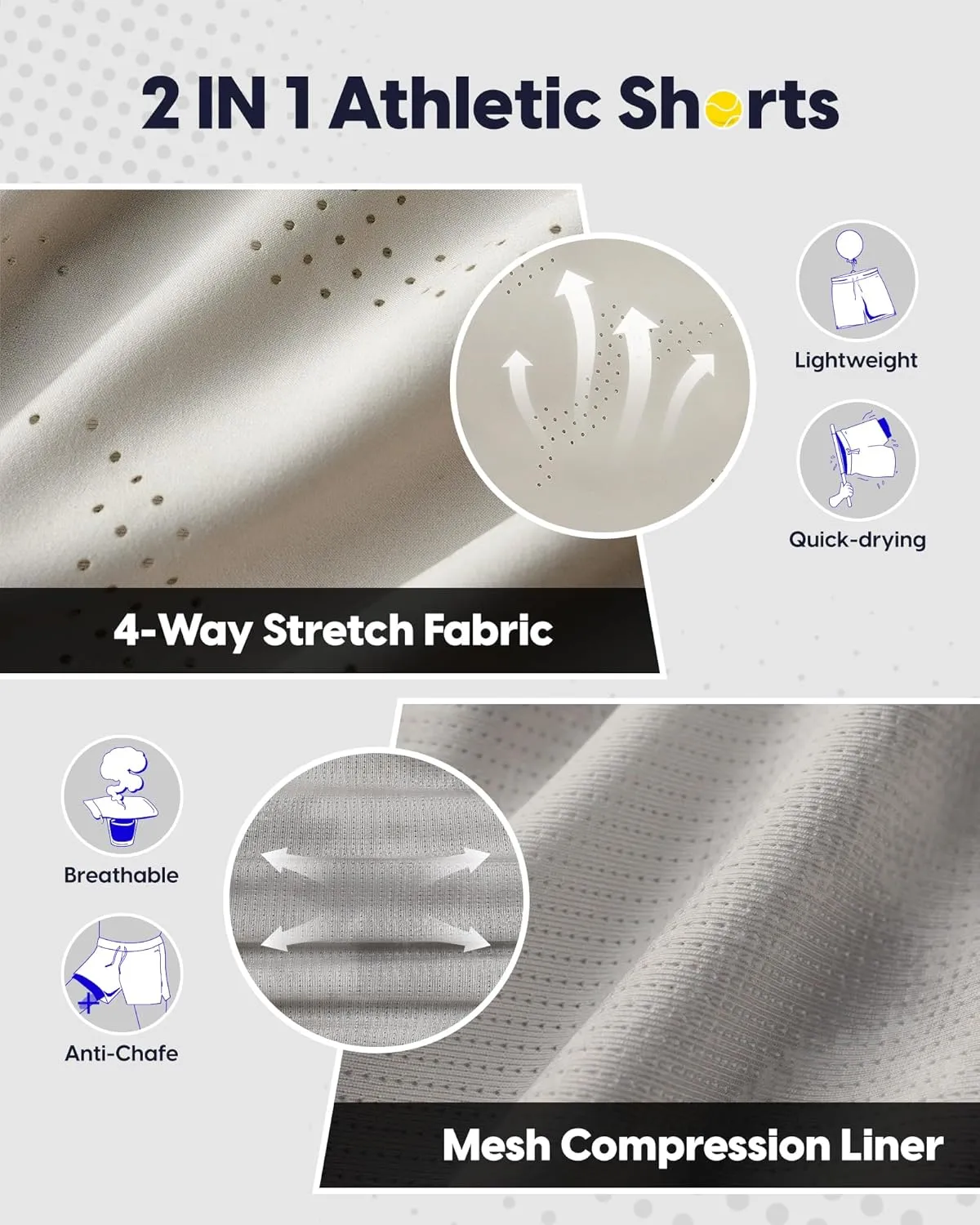maamgic Men's 2 in 1 Gym Shorts 5 Inch Athletic Tennis Shorts Stretch Workout Running Shorts with Liner