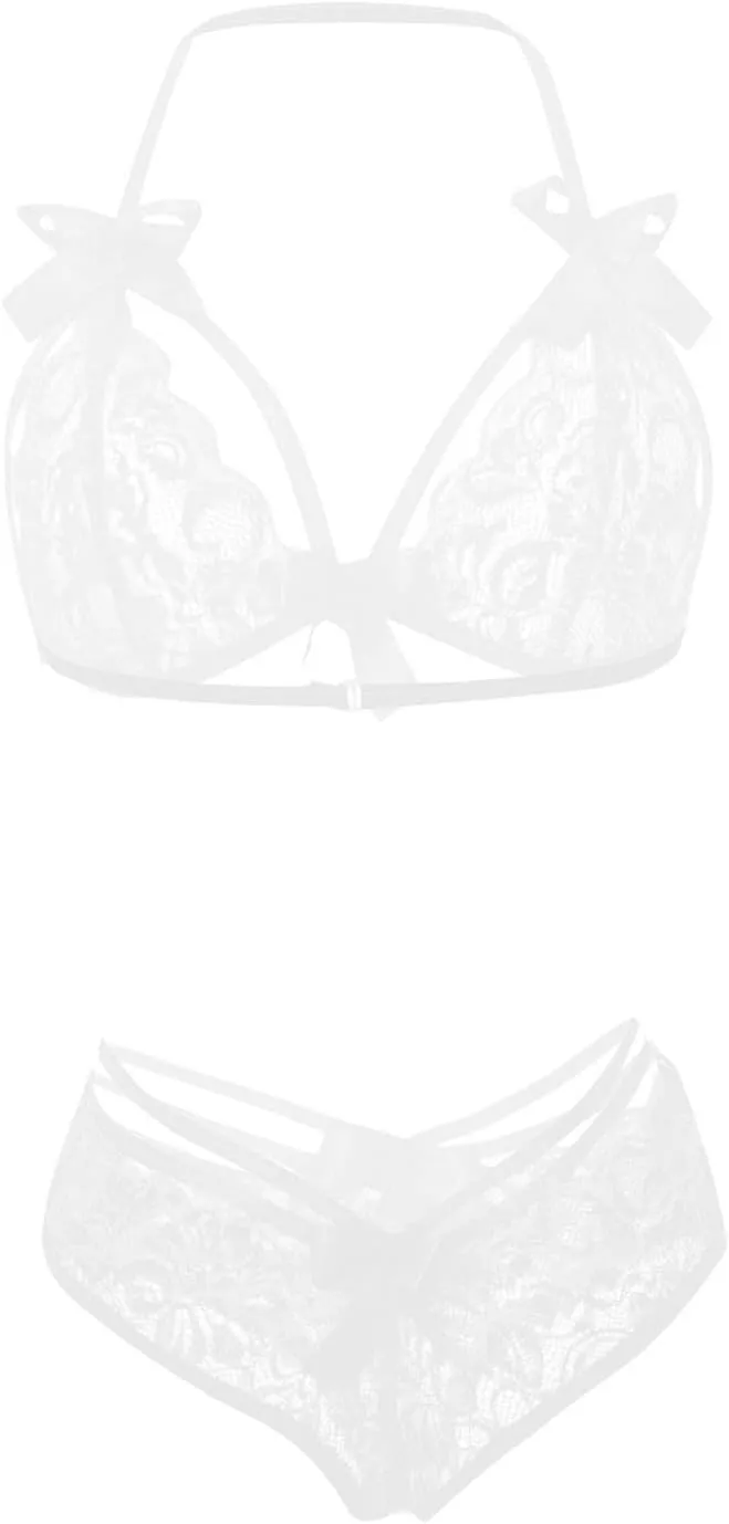 maisdgop Women Lingerie Set Sexy Lace Bow Hollow Out Bodysuit Fashion See Through Underwear Outfit Open File Erotic Bra Sets
