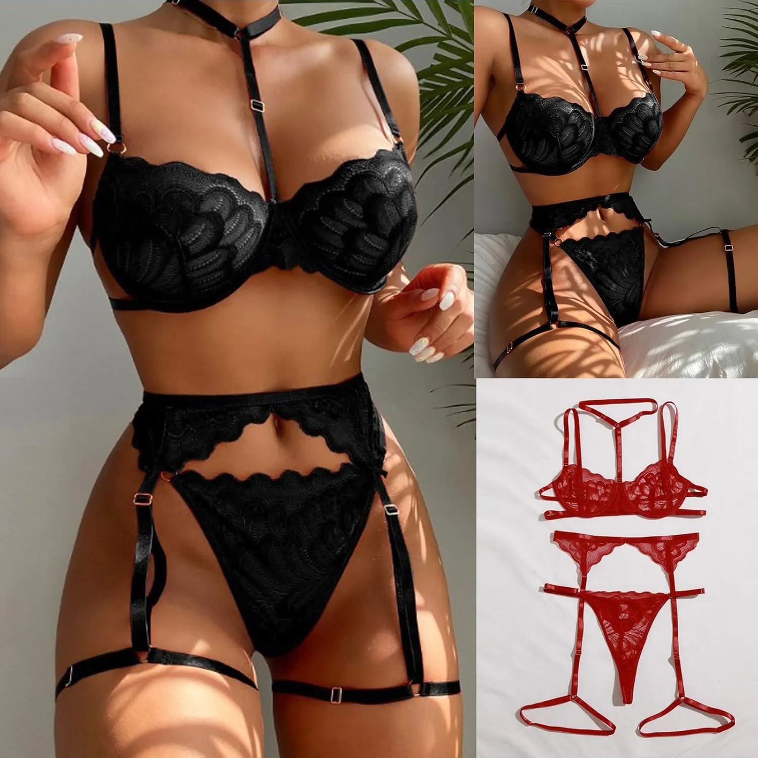 maisdgop Women Lingerie Set Sexy Lace Bow Hollow Out Bodysuit Fashion See Through Underwear Outfit Open File Erotic Bra Sets