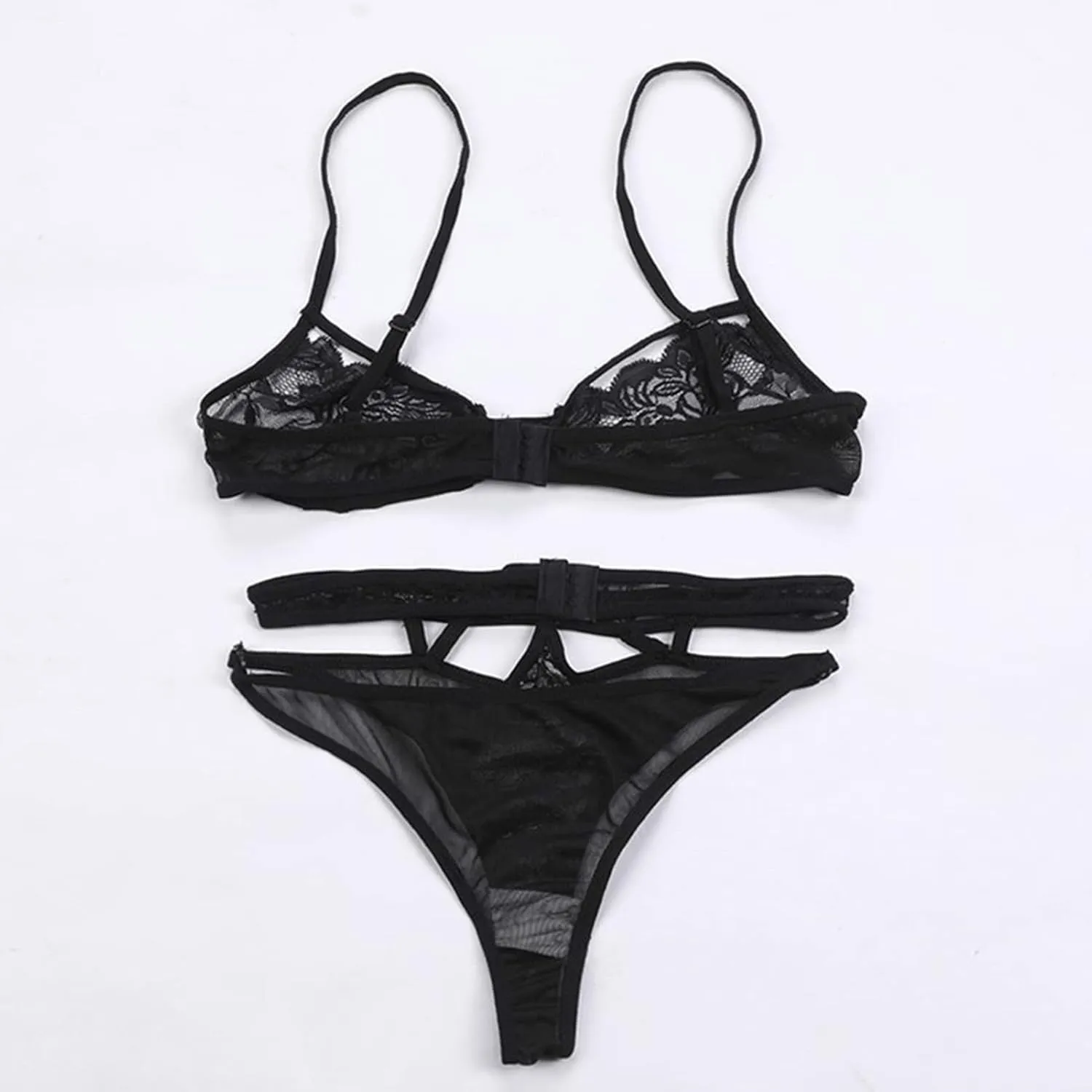 Maiyifu-GJ Sexy Cut Out Lingerie Set for Women Lace Strappy Bralette Bra and Panty Sets 2 Piece Mini Babydoll Underwear