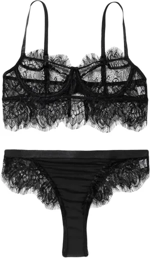 Maiyifu-GJ Women's Lace Bra and Panty Sets 2 Piece Sexy Strap Bralette Lingerie Floral Push Up Underwire Underwear Set