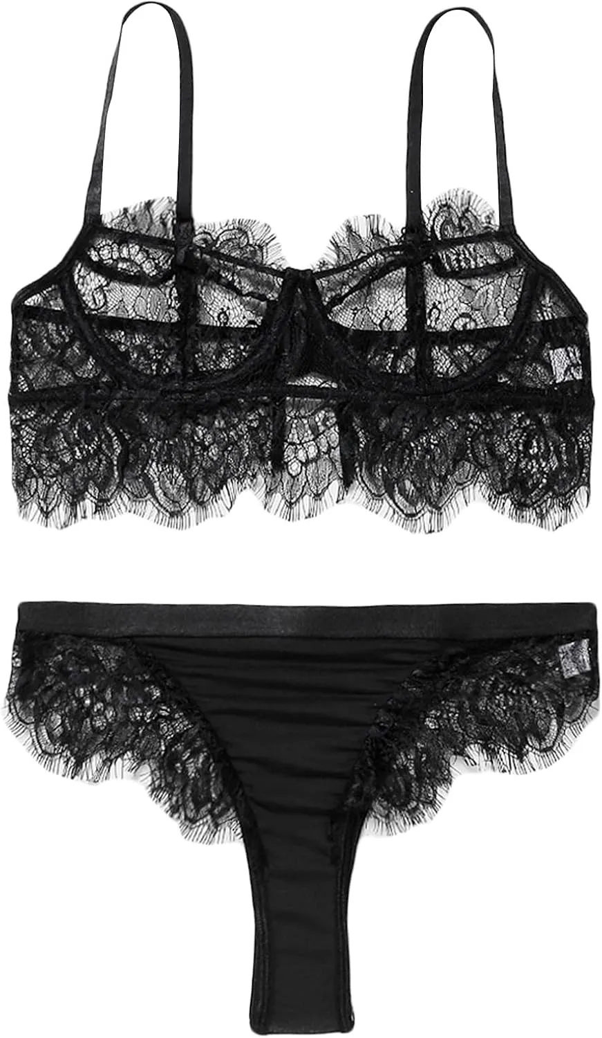 Maiyifu-GJ Women's Lace Bra and Panty Sets 2 Piece Sexy Strap Bralette Lingerie Floral Push Up Underwire Underwear Set