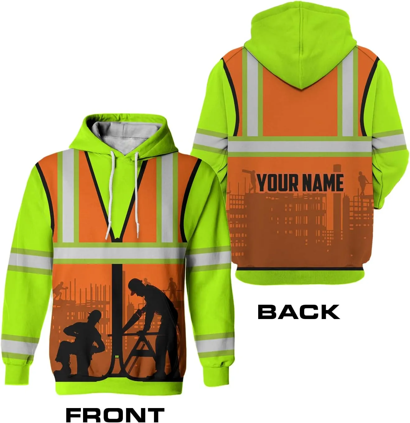 Matedecor High Visibility Hi Vis Hoodie for Men - Jobs Collection Custom Name Class 3 Reflective Safety Workwear