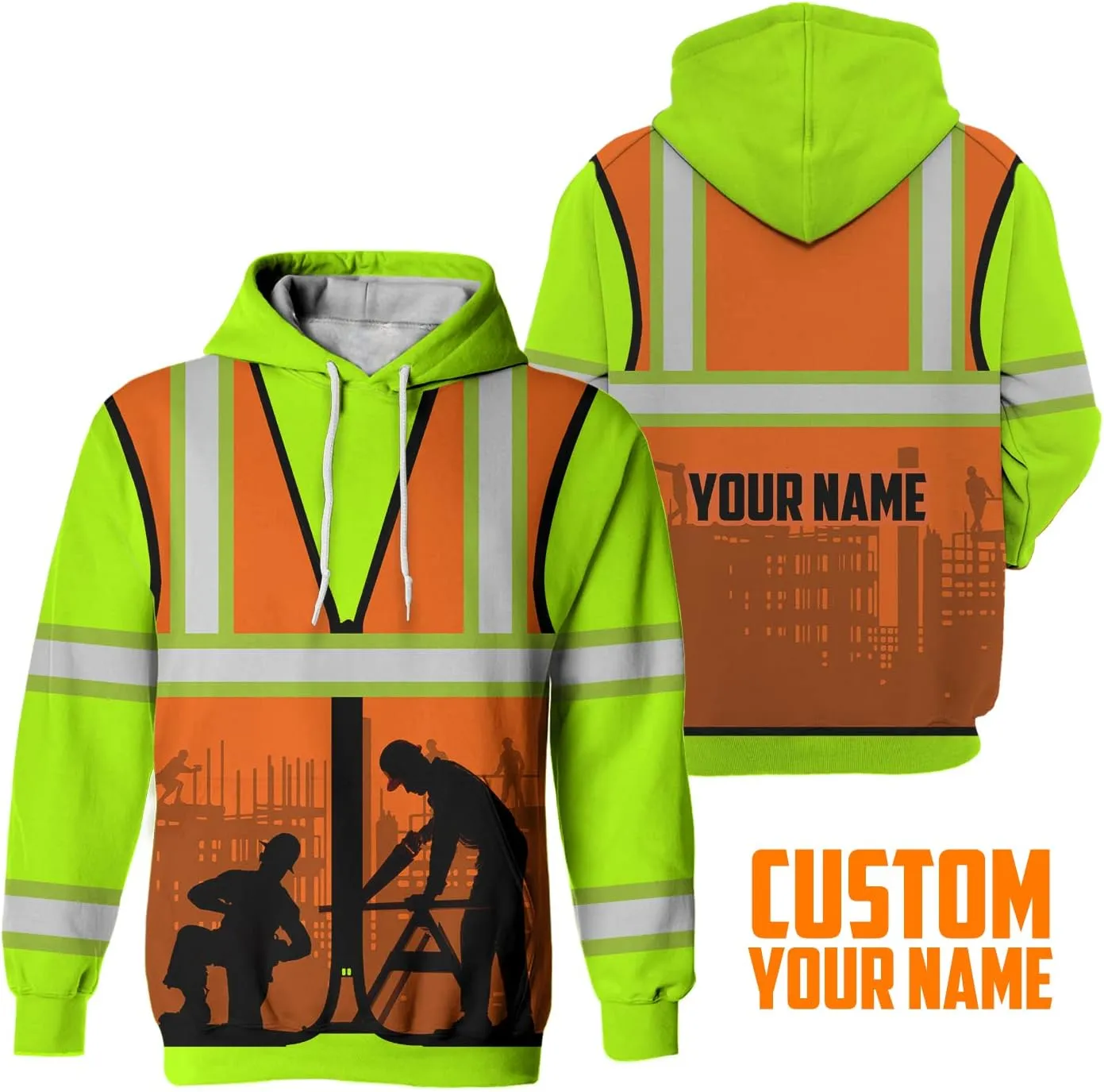 Matedecor High Visibility Hi Vis Hoodie for Men - Jobs Collection Custom Name Class 3 Reflective Safety Workwear