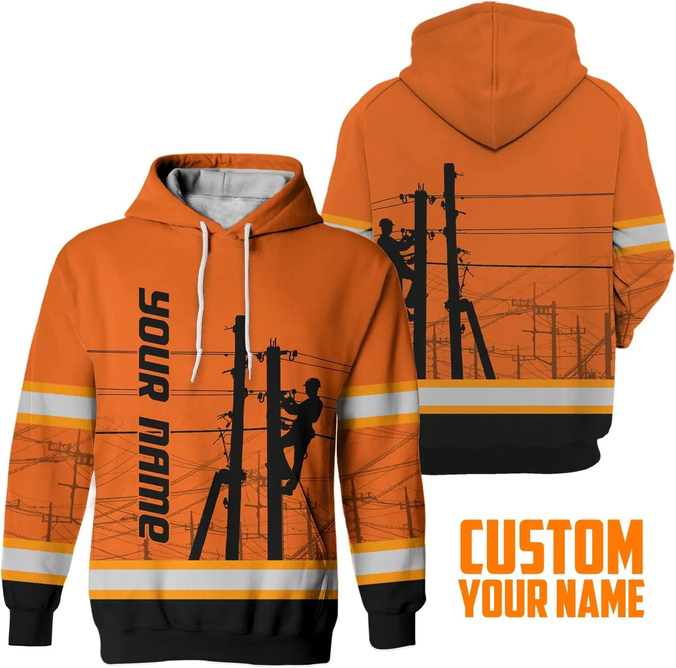Matedecor High Visibility Hi Vis Hoodie for Men - Jobs Collection Custom Name Class 3 Reflective Safety Workwear