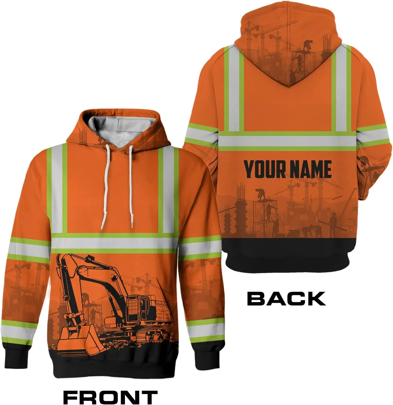 Matedecor High Visibility Hi Vis Hoodie for Men - Jobs Collection Custom Name Class 3 Reflective Safety Workwear