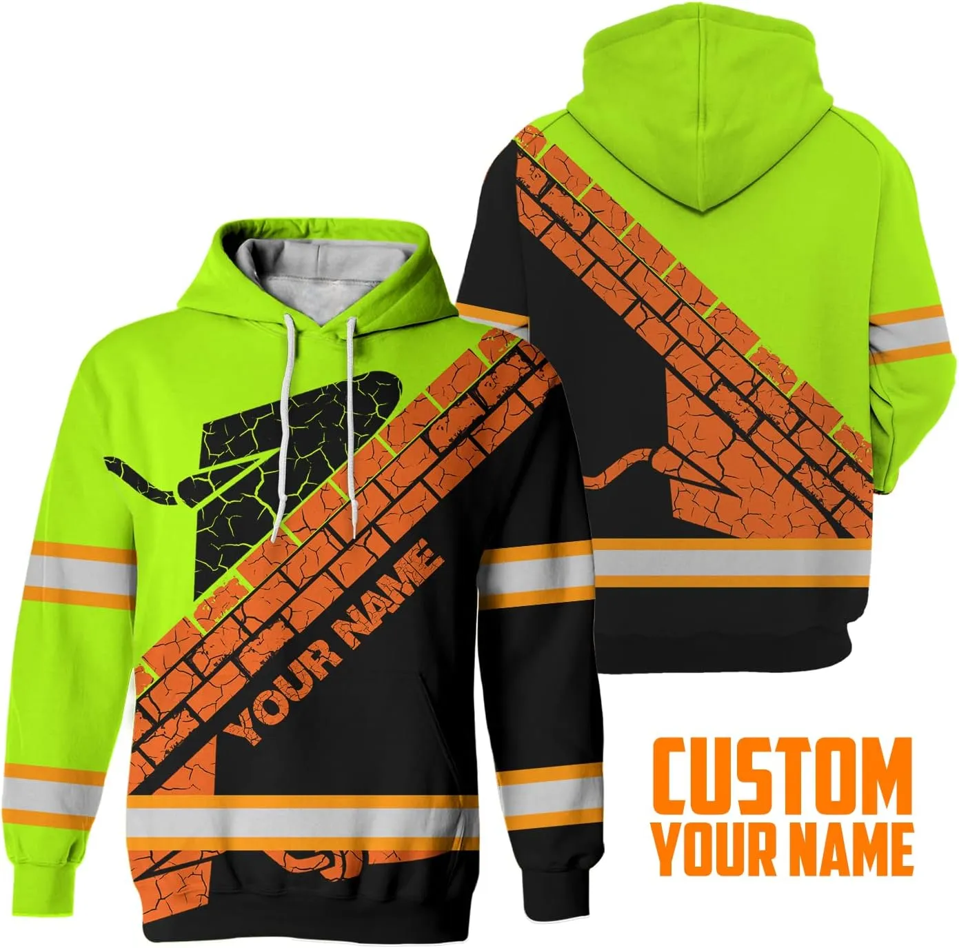 Matedecor High Visibility Hi Vis Hoodie for Men - Jobs Collection Custom Name Class 3 Reflective Safety Workwear