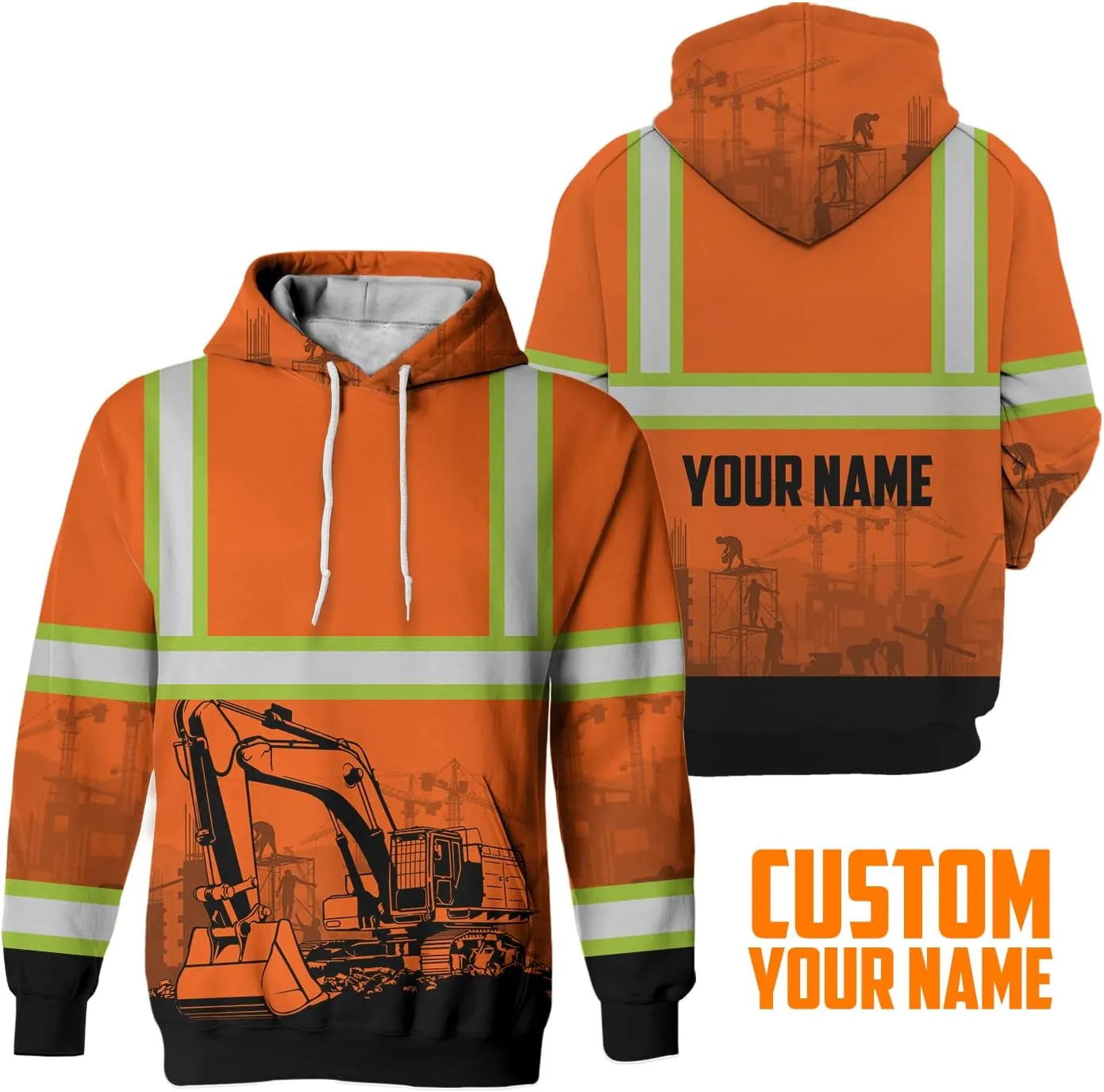 Matedecor High Visibility Hi Vis Hoodie for Men - Jobs Collection Custom Name Class 3 Reflective Safety Workwear