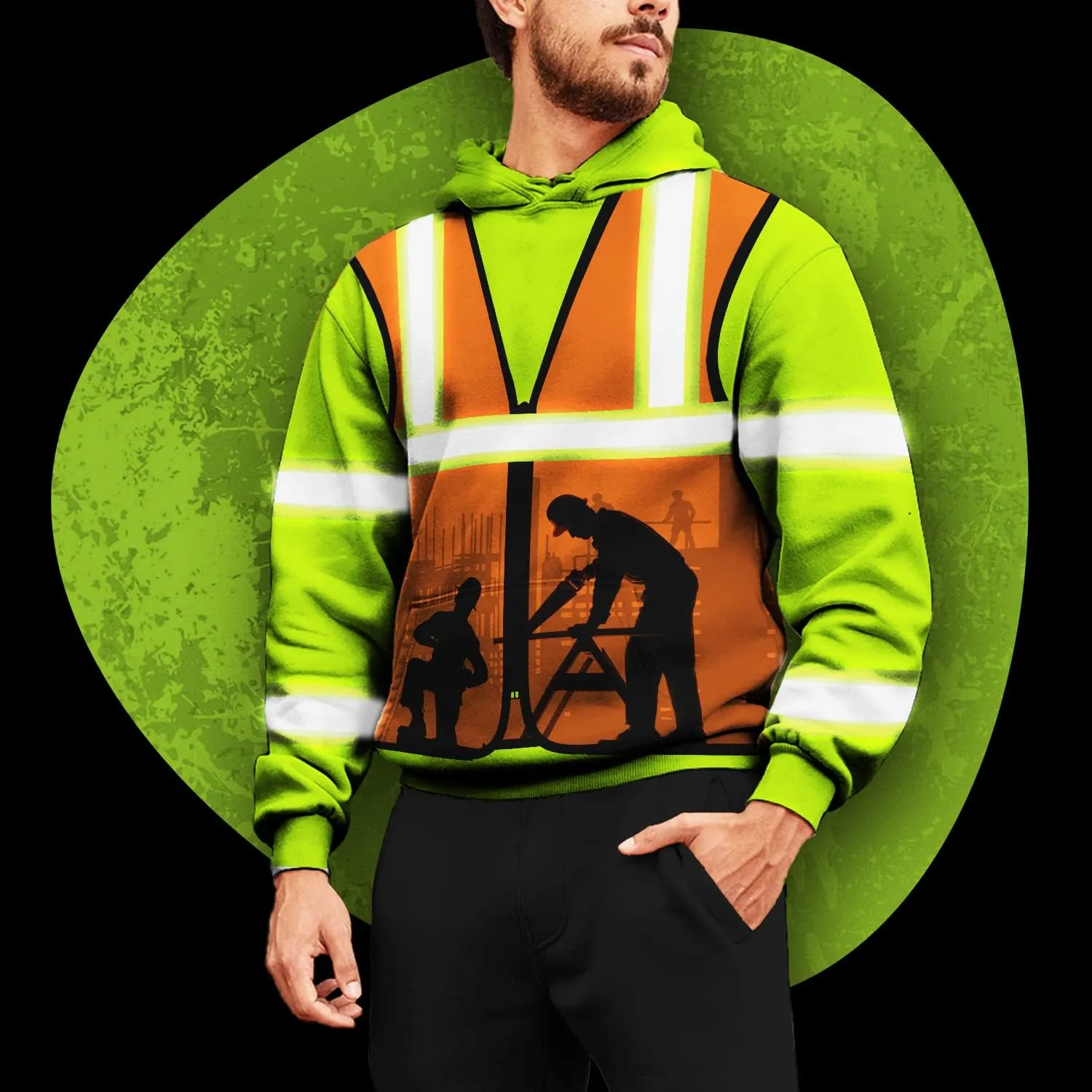 Matedecor High Visibility Hi Vis Hoodie for Men - Jobs Collection Custom Name Class 3 Reflective Safety Workwear