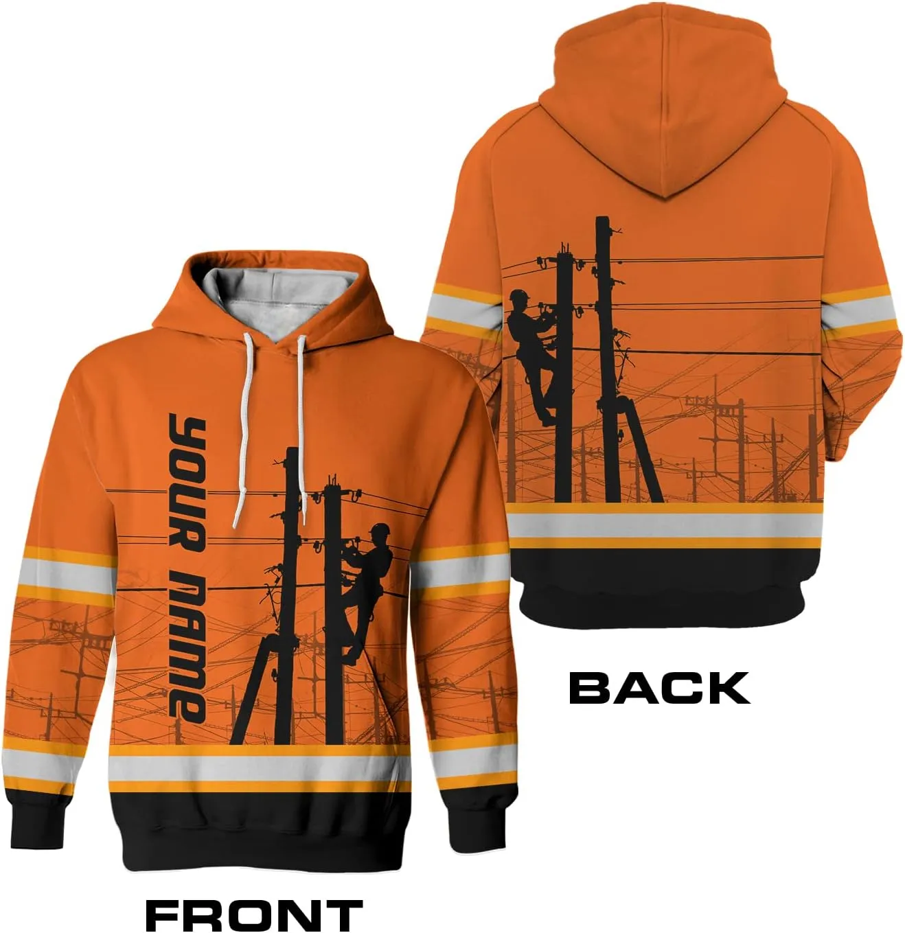Matedecor High Visibility Hi Vis Hoodie for Men - Jobs Collection Custom Name Class 3 Reflective Safety Workwear