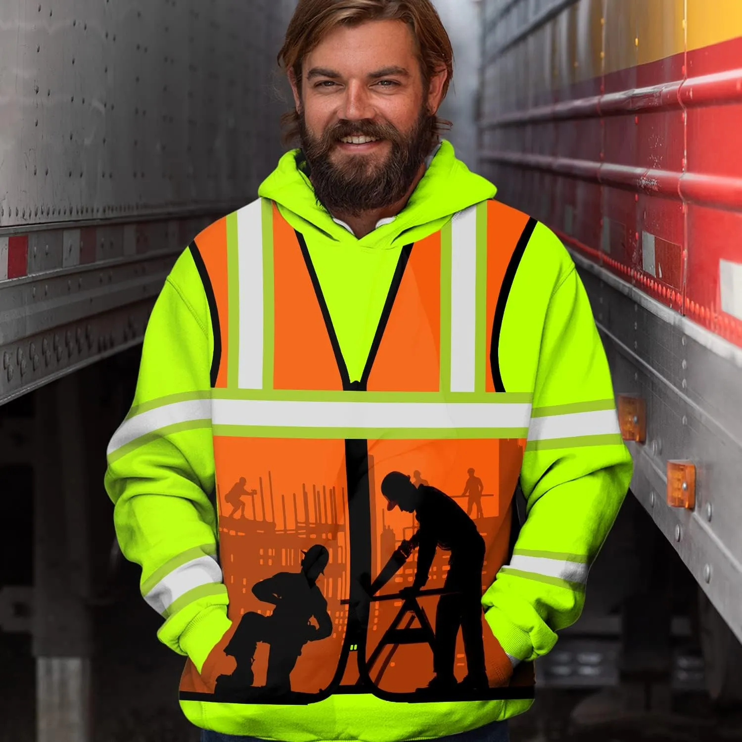 Matedecor High Visibility Hi Vis Hoodie for Men - Jobs Collection Custom Name Class 3 Reflective Safety Workwear