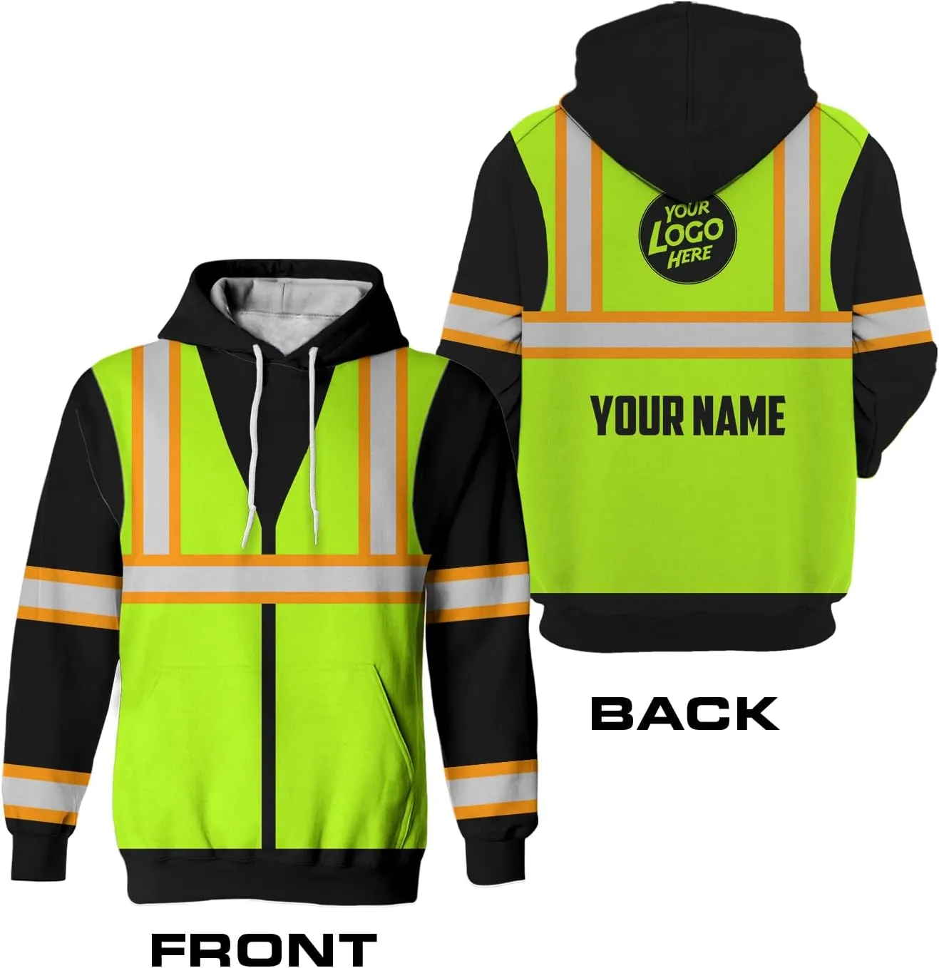 Matedecor High Visibility Hi Vis Hoodie for Men - Jobs Collection Custom Name Class 3 Reflective Safety Workwear