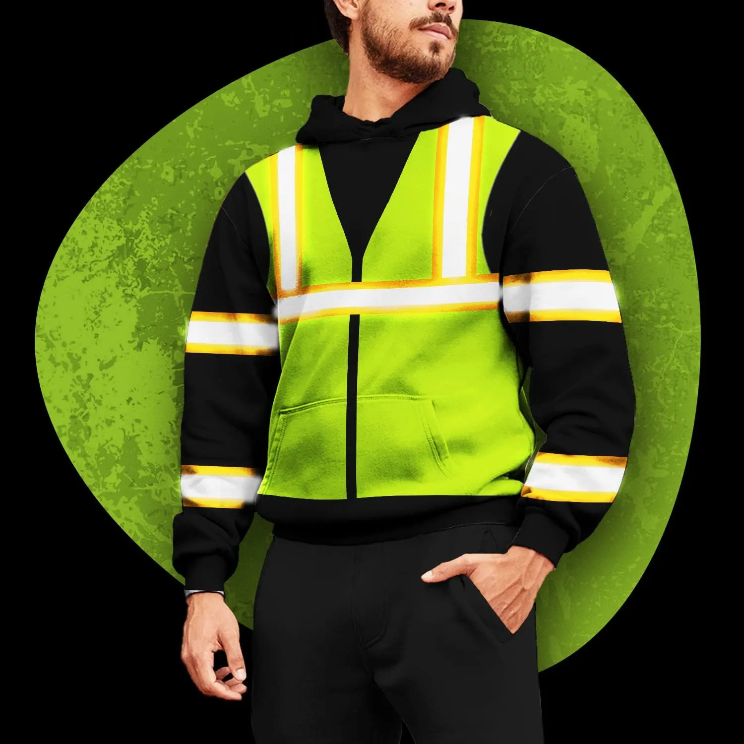Matedecor High Visibility Hi Vis Hoodie for Men - Jobs Collection Custom Name Class 3 Reflective Safety Workwear