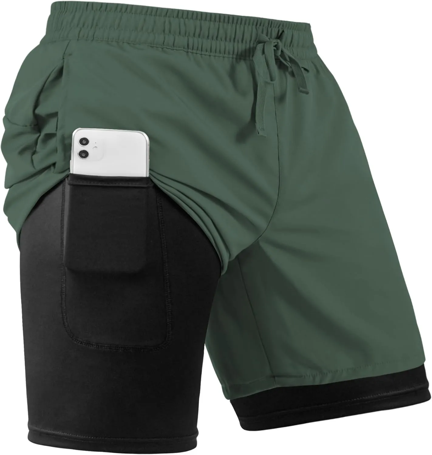 Men's 2 in 1 Athletic Quick Dry Shorts,Running Lightweight,Sweat Wicking Gym Workout Elastic Short