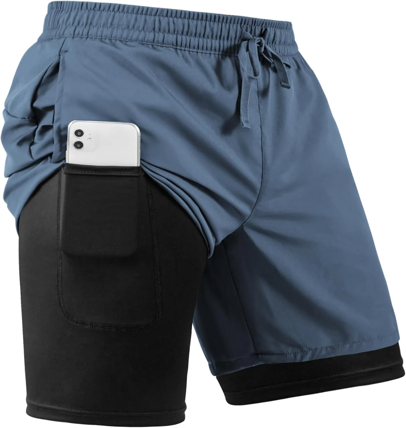 Men's 2 in 1 Athletic Quick Dry Shorts,Running Lightweight,Sweat Wicking Gym Workout Elastic Short