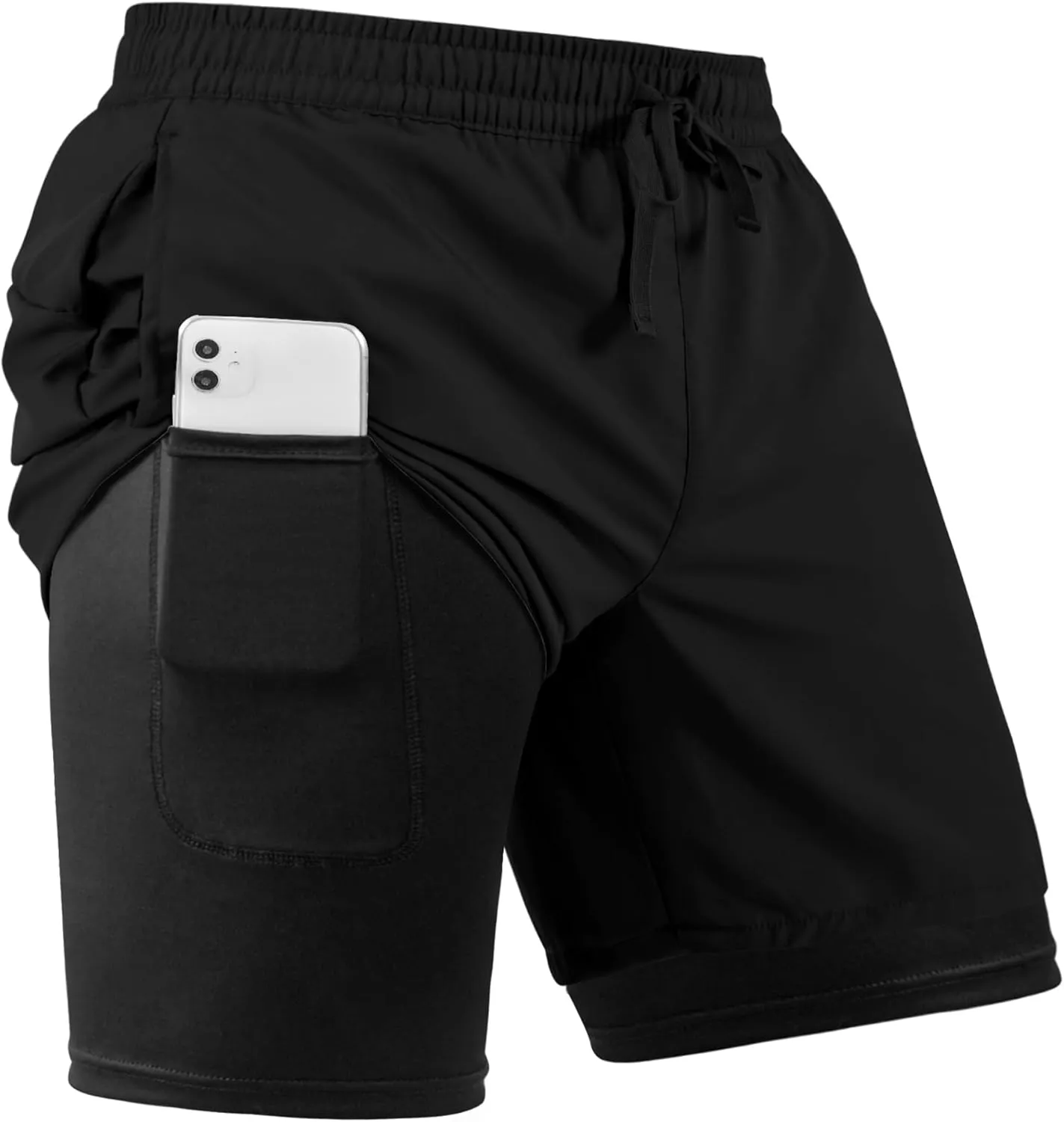 Men's 2 in 1 Athletic Quick Dry Shorts,Running Lightweight,Sweat Wicking Gym Workout Elastic Short