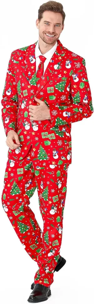 Men's 3-Piece Halloween & Christmas Suit, Two Button Jacket & Pants & Tie