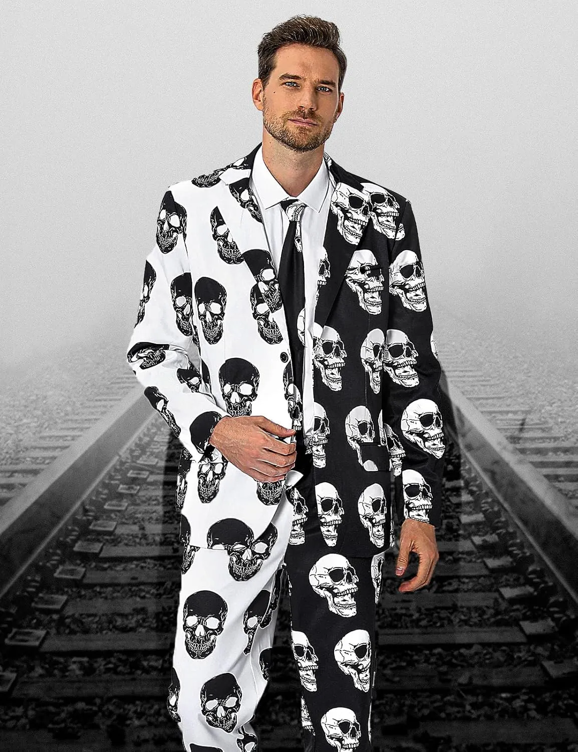 Men's 3-Piece Halloween & Christmas Suit, Two Button Jacket & Pants & Tie
