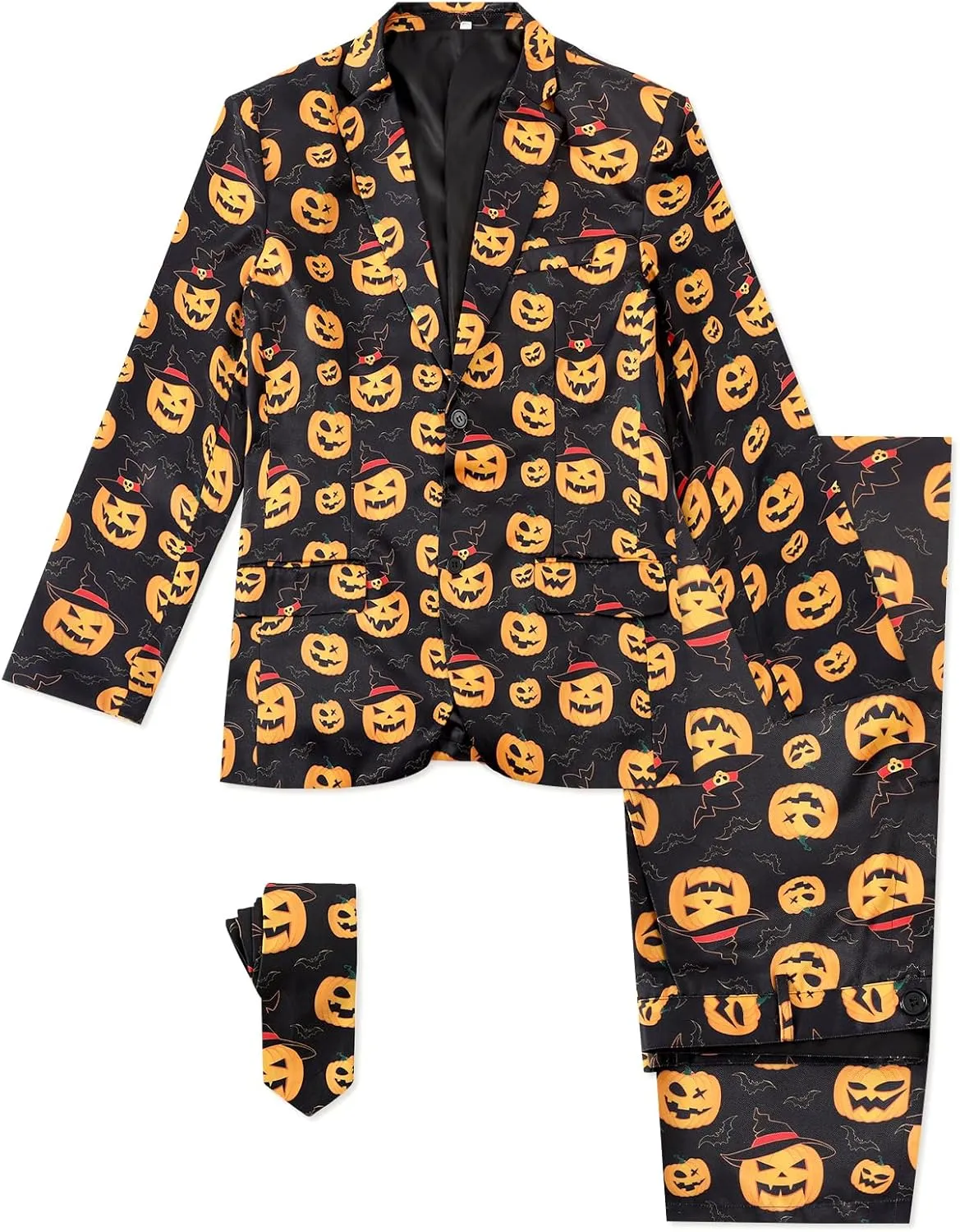 Men's 3-Piece Halloween & Christmas Suit, Two Button Jacket & Pants & Tie