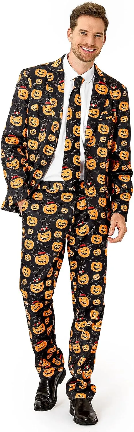 Men's 3-Piece Halloween & Christmas Suit, Two Button Jacket & Pants & Tie