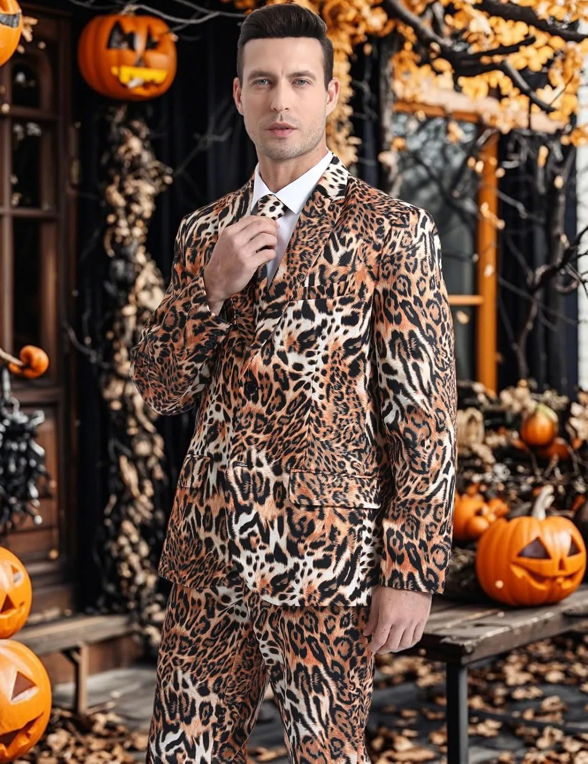 Men's 3-Piece Halloween & Christmas Suit, Two Button Jacket & Pants & Tie