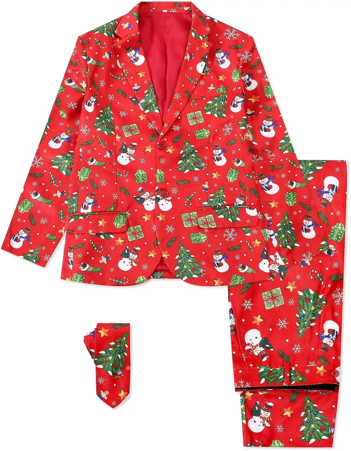 Men's 3-Piece Halloween & Christmas Suit, Two Button Jacket & Pants & Tie
