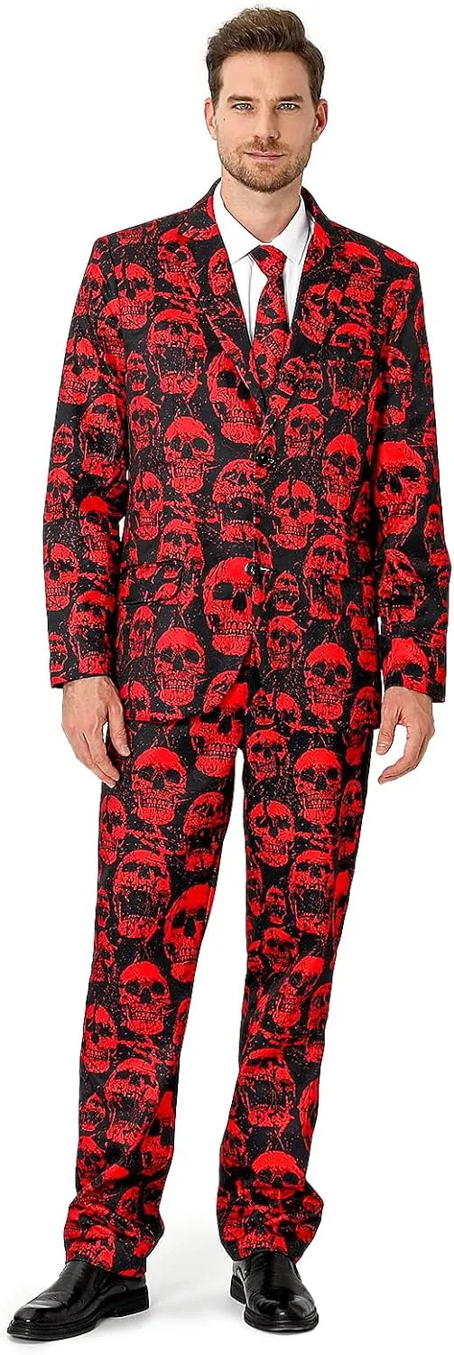 Men's 3-Piece Halloween & Christmas Suit, Two Button Jacket & Pants & Tie