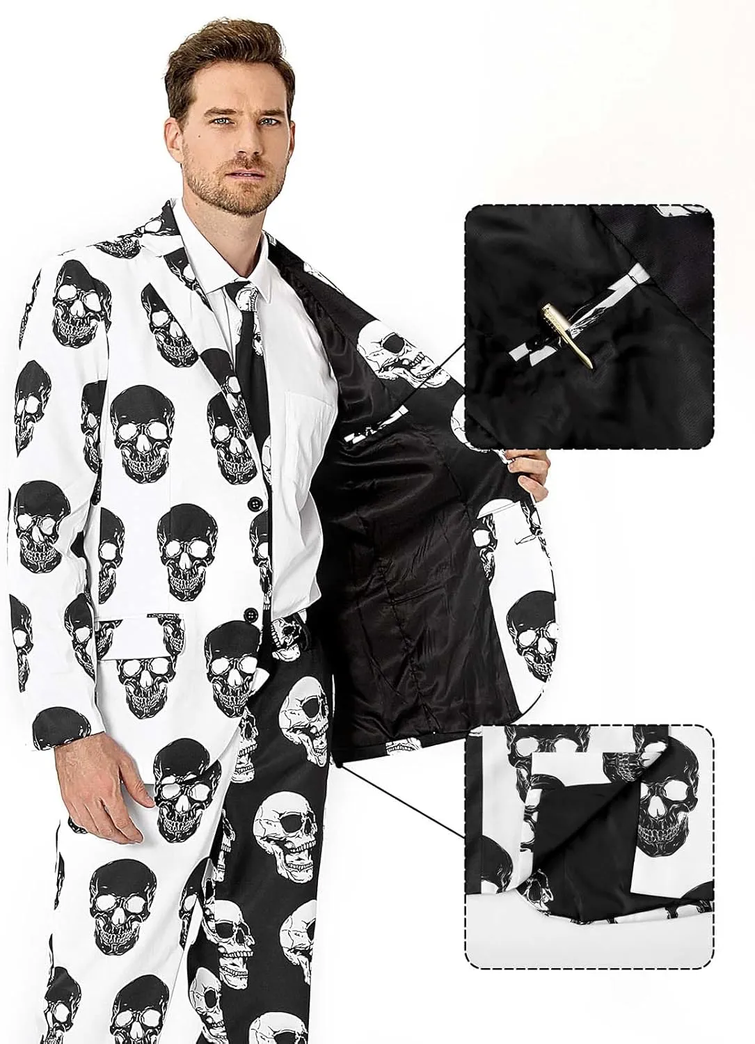 Men's 3-Piece Halloween & Christmas Suit, Two Button Jacket & Pants & Tie