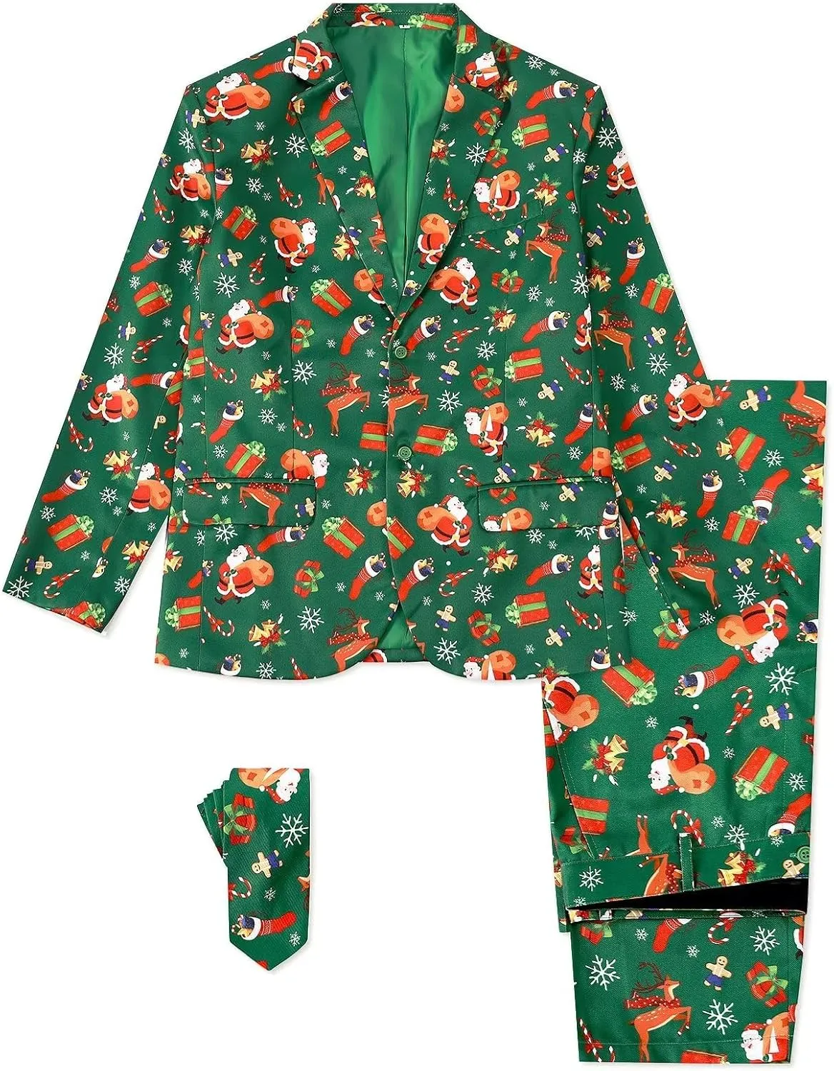 Men's 3-Piece Halloween & Christmas Suit, Two Button Jacket & Pants & Tie