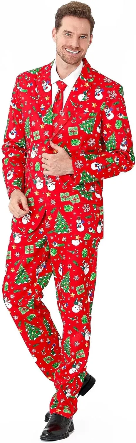 Men's 3-Piece Halloween & Christmas Suit, Two Button Jacket & Pants & Tie
