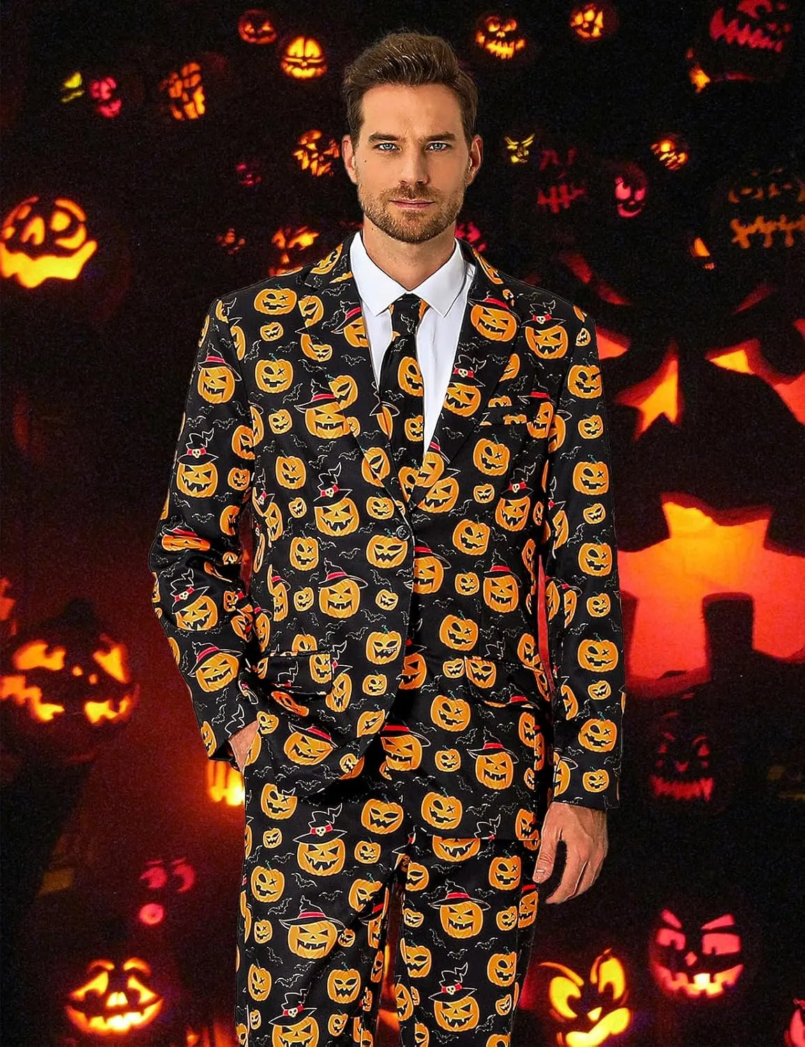 Men's 3-Piece Halloween & Christmas Suit, Two Button Jacket & Pants & Tie