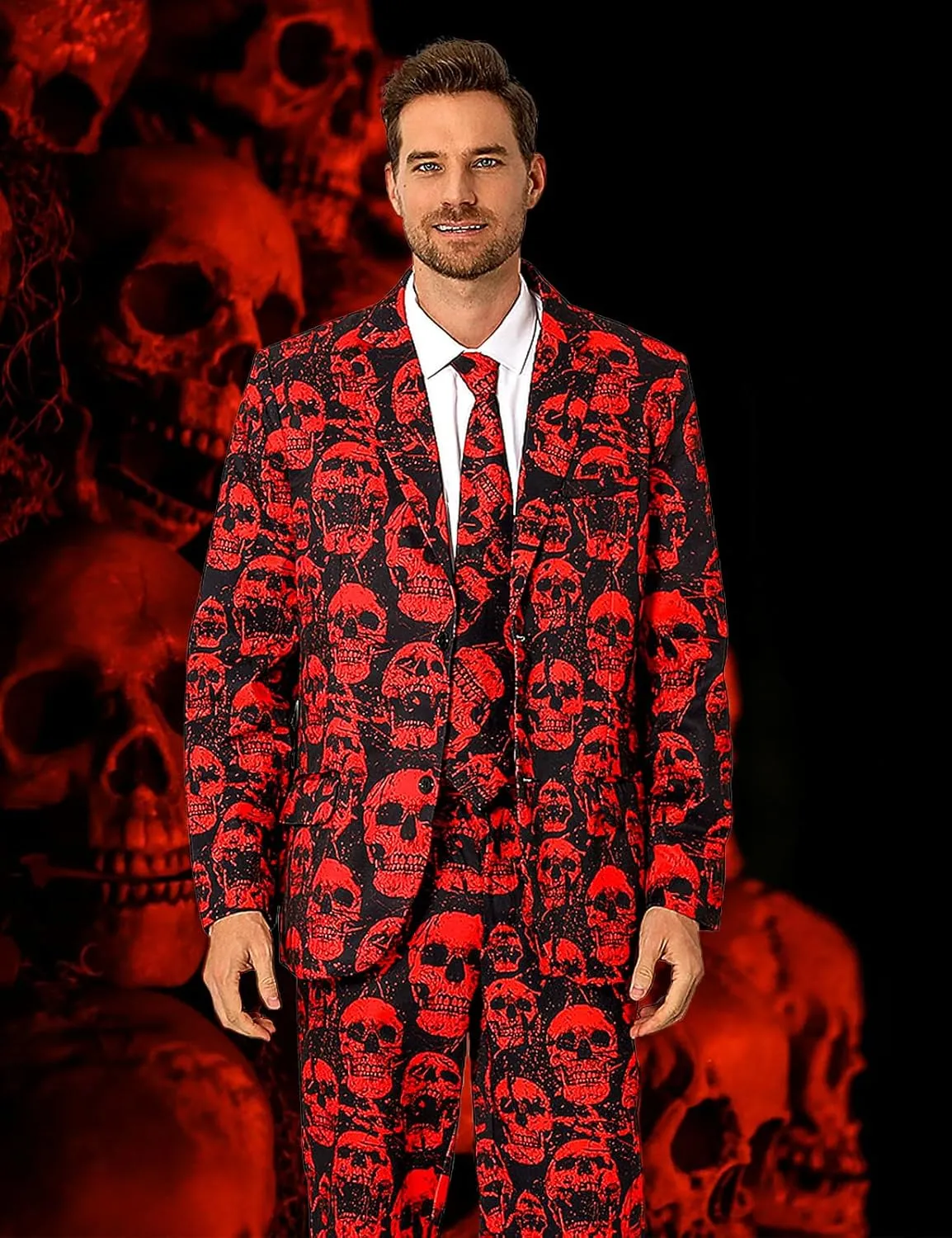 Men's 3-Piece Halloween & Christmas Suit, Two Button Jacket & Pants & Tie