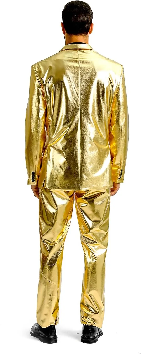 Men's 3-Piece Shiny Metallic Suits, Two Button Jacket & Pants & Tie