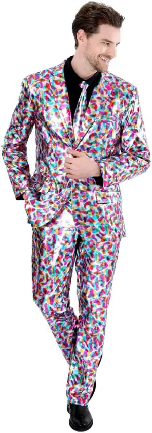 Men's 3-Piece Shiny Metallic Suits, Two Button Jacket & Pants & Tie