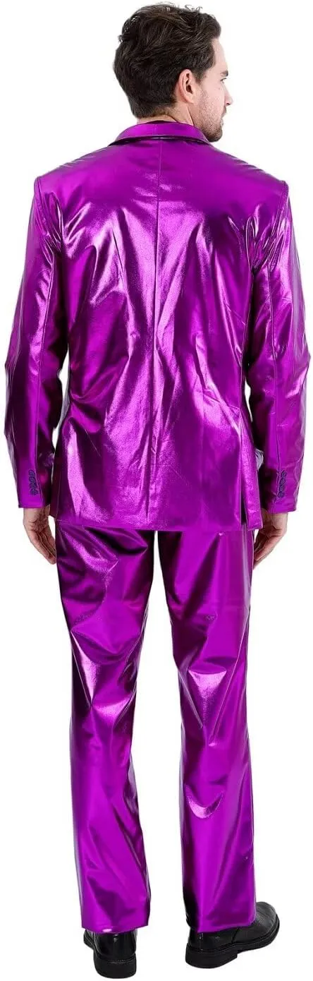Men's 3-Piece Shiny Metallic Suits, Two Button Jacket & Pants & Tie