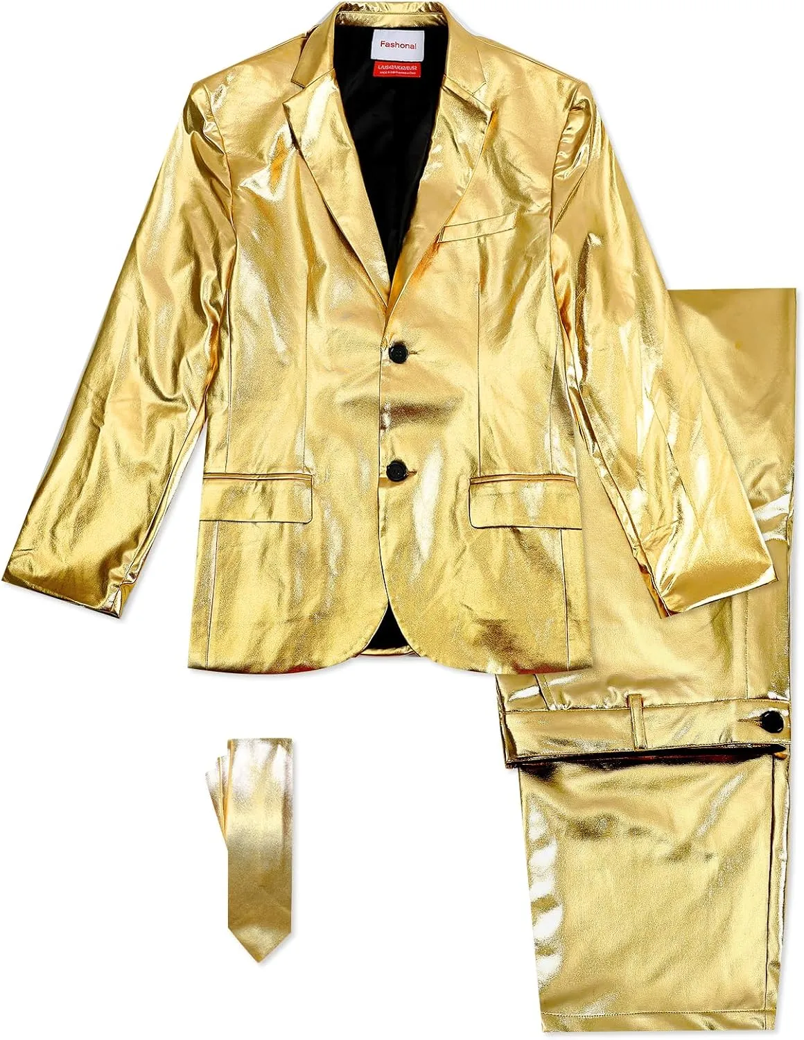 Men's 3-Piece Shiny Metallic Suits, Two Button Jacket & Pants & Tie