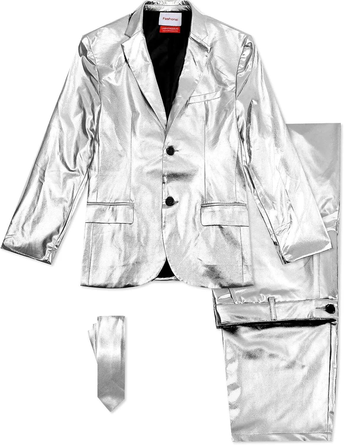 Men's 3-Piece Shiny Metallic Suits, Two Button Jacket & Pants & Tie