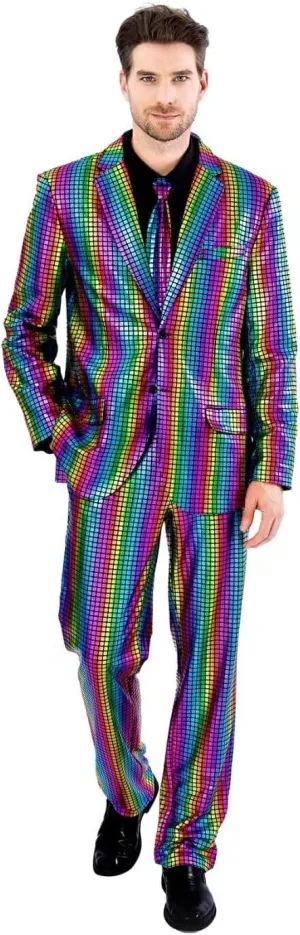Men's 3-Piece Shiny Metallic Suits, Two Button Jacket & Pants & Tie