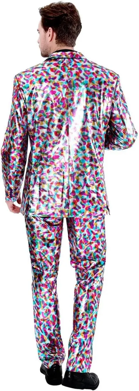 Men's 3-Piece Shiny Metallic Suits, Two Button Jacket & Pants & Tie