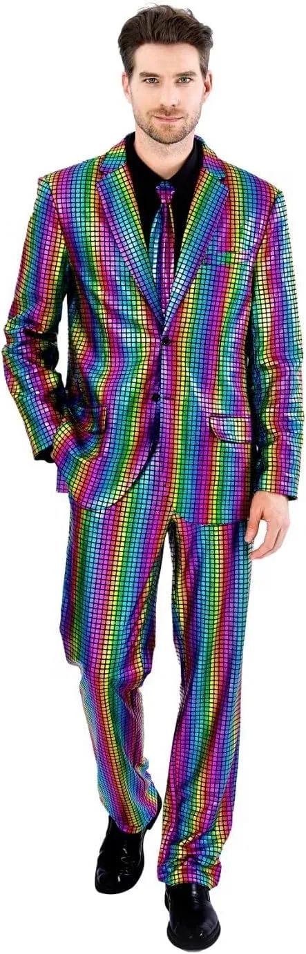 Men's 3-Piece Shiny Metallic Suits, Two Button Jacket & Pants & Tie