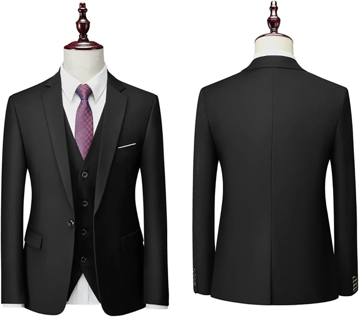 Mens 3 Piece Tuxedo Slim Fit Suit Sets One Button Blazer Jackets Lapel Vest Pant Dress Tux for Business Wedding Prom