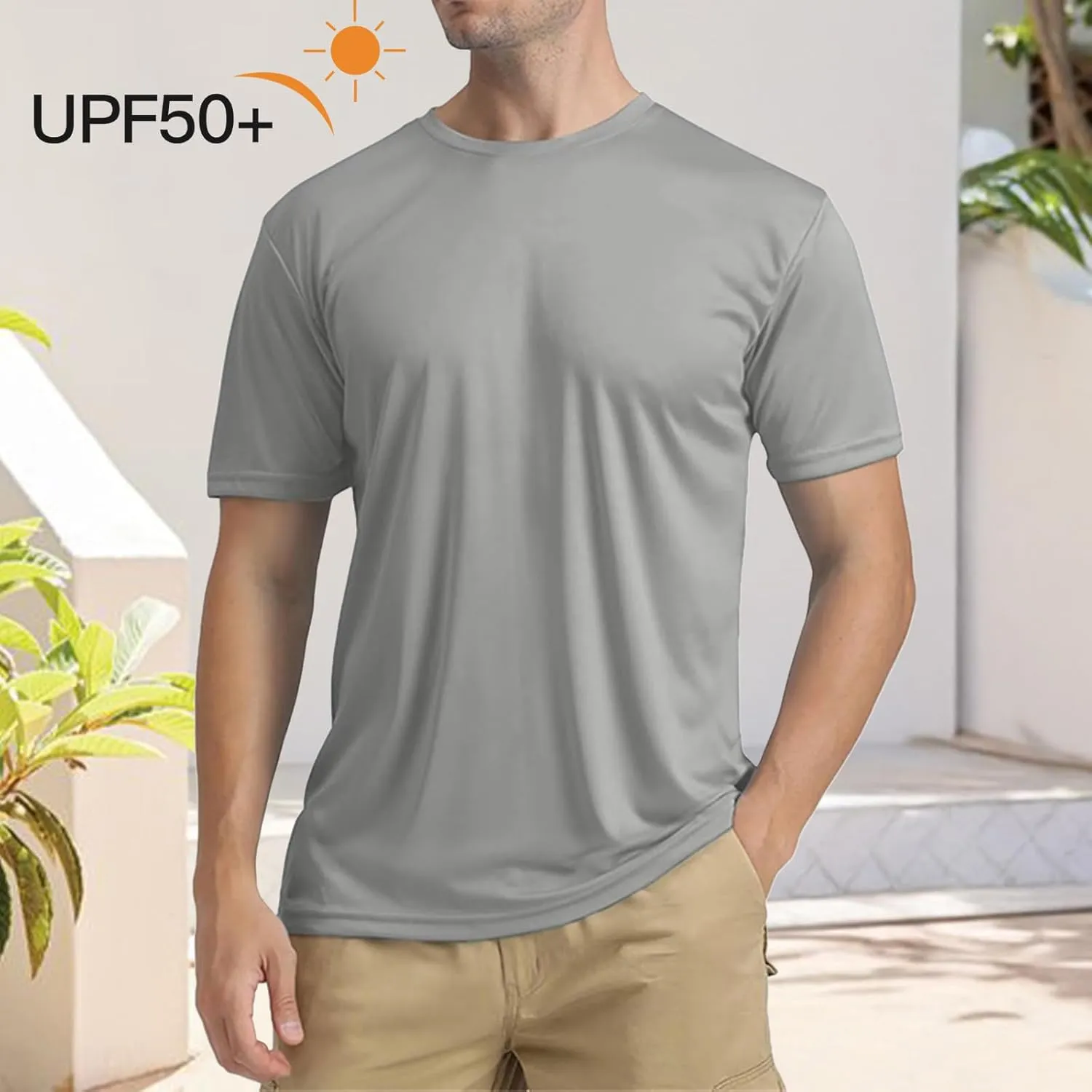 Men's Athletic Running Shirts Short Sleeve Sun T-Shirt UPF 50 Quick Dry Swim Shirts Lightweight Fishing Water Shirt