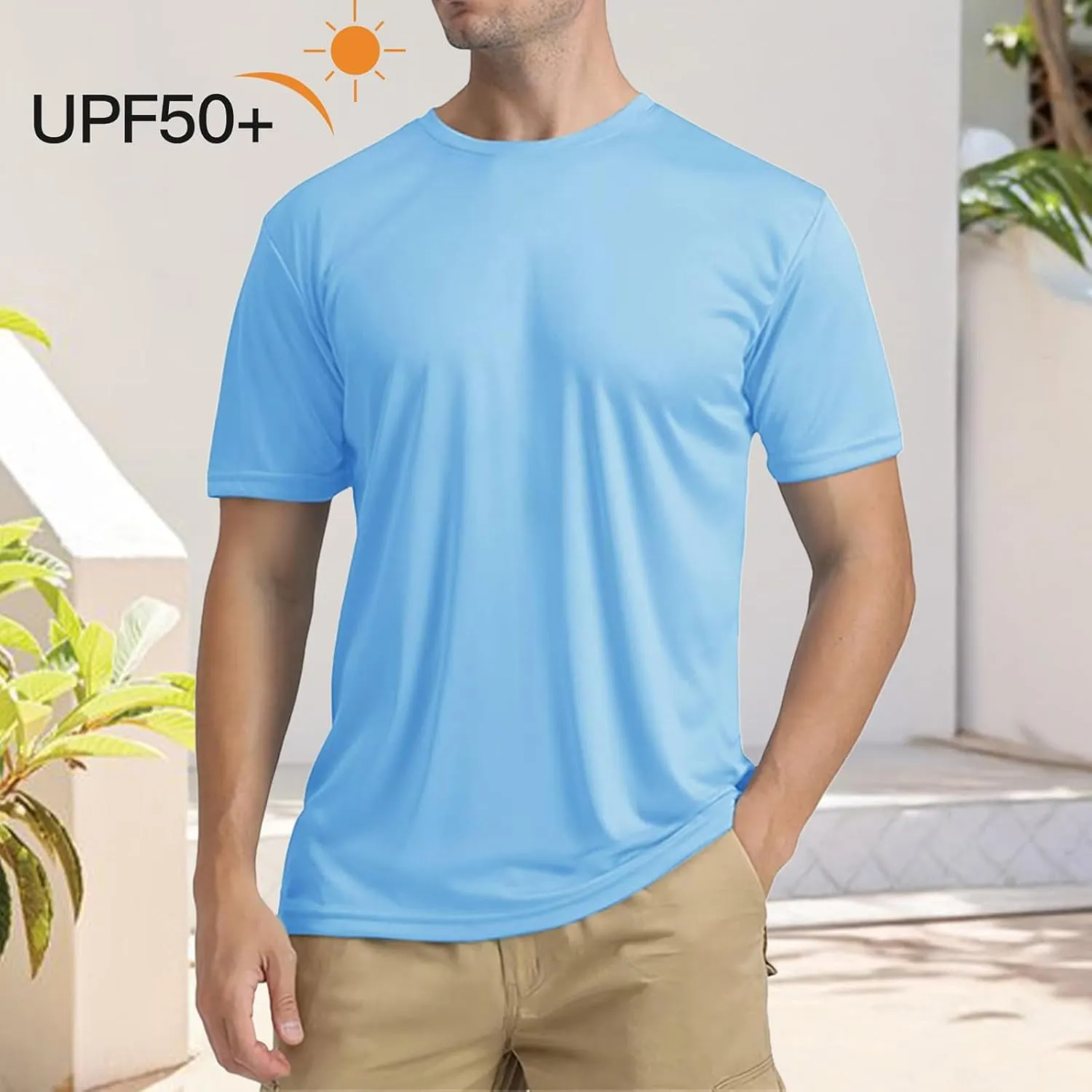 Men's Athletic Running Shirts Short Sleeve Sun T-Shirt UPF 50 Quick Dry Swim Shirts Lightweight Fishing Water Shirt
