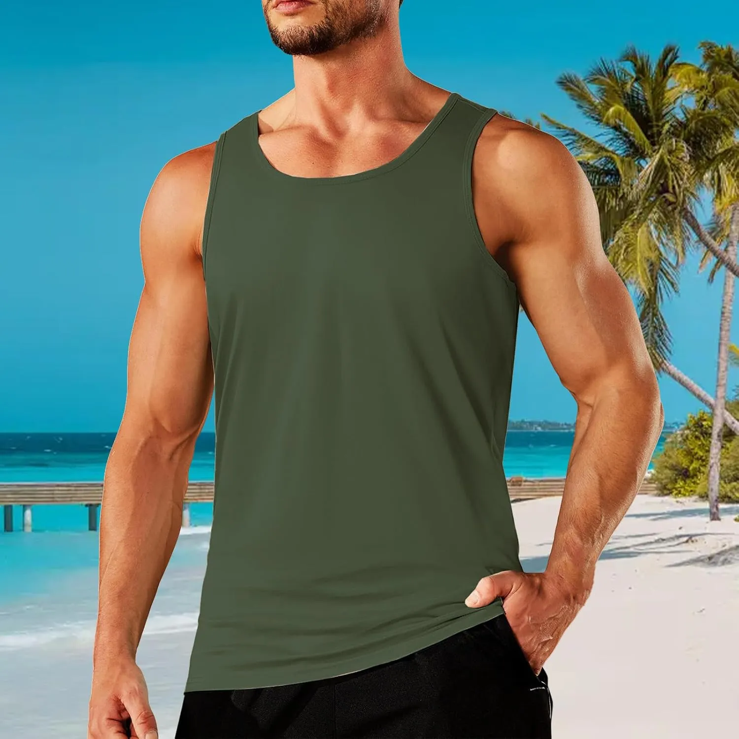 Mens Athletic Tank Tops Gym Muscle Sleeveless T Shirts Casual Solid Color Crewneck Tees Summer Soft Basic Sports Tops