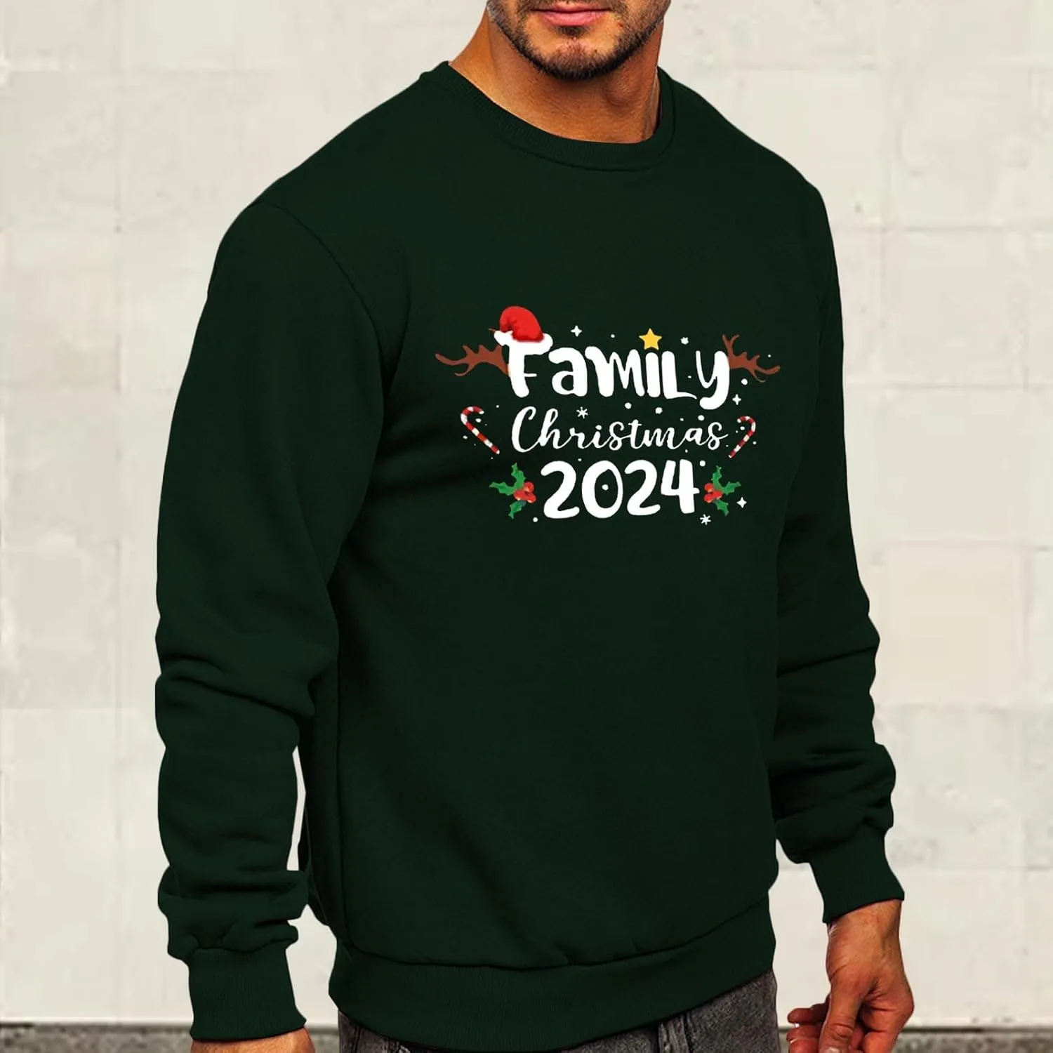 Mens Christmas Sweatshirt Festive Santa Snowman Holiday Sweatshirts 2024 Graphic Print Ugly Pullover for Men