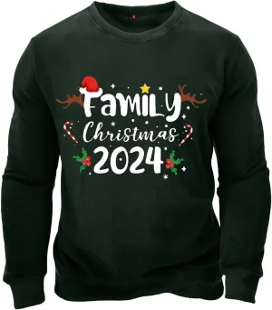 Mens Christmas Sweatshirt Festive Santa Snowman Holiday Sweatshirts 2024 Graphic Print Ugly Pullover for Men