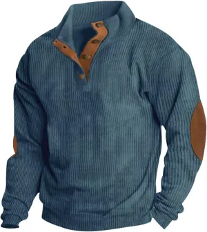 Men's Corduroy Sweatshirts Long Sleeve Henry Collar 1/4 Button Casual Outdoor Pullover